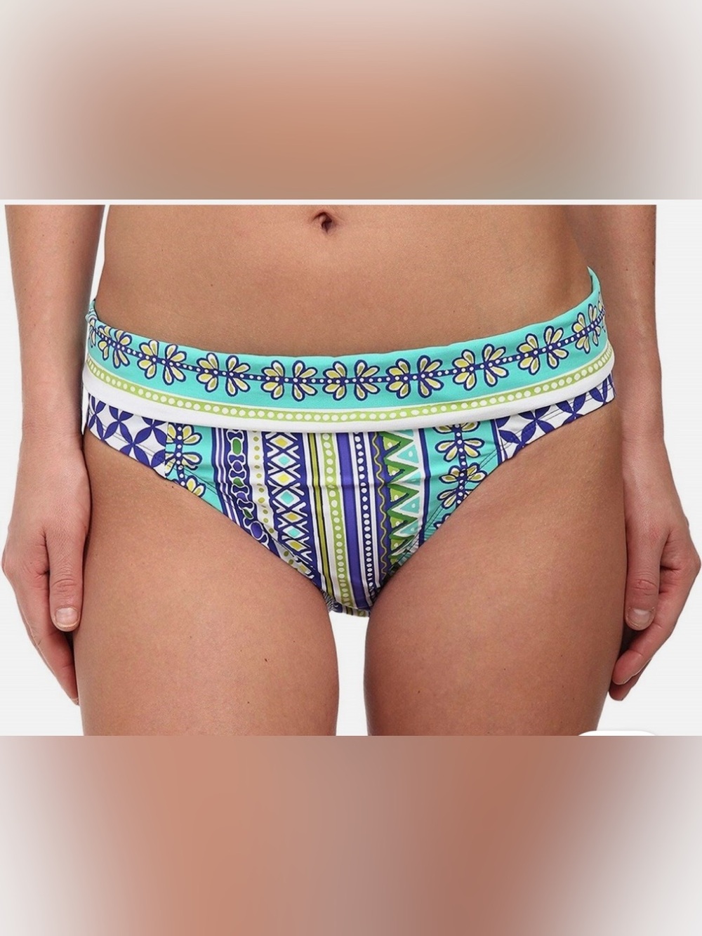 Bleu Rod Beattie Aqua, Blue & Green Patterned Bikini Bottom, 12